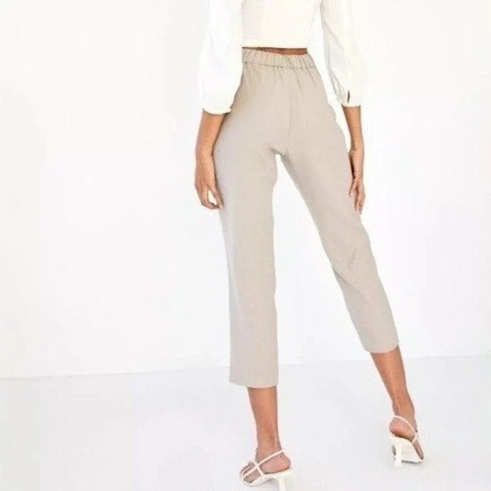 Babaton Aritzia Tan Conan Linen Trouser Pants Cropped Tapered Size 8